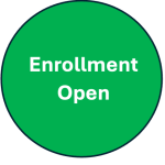 Green circle with text "Enrollment Open"